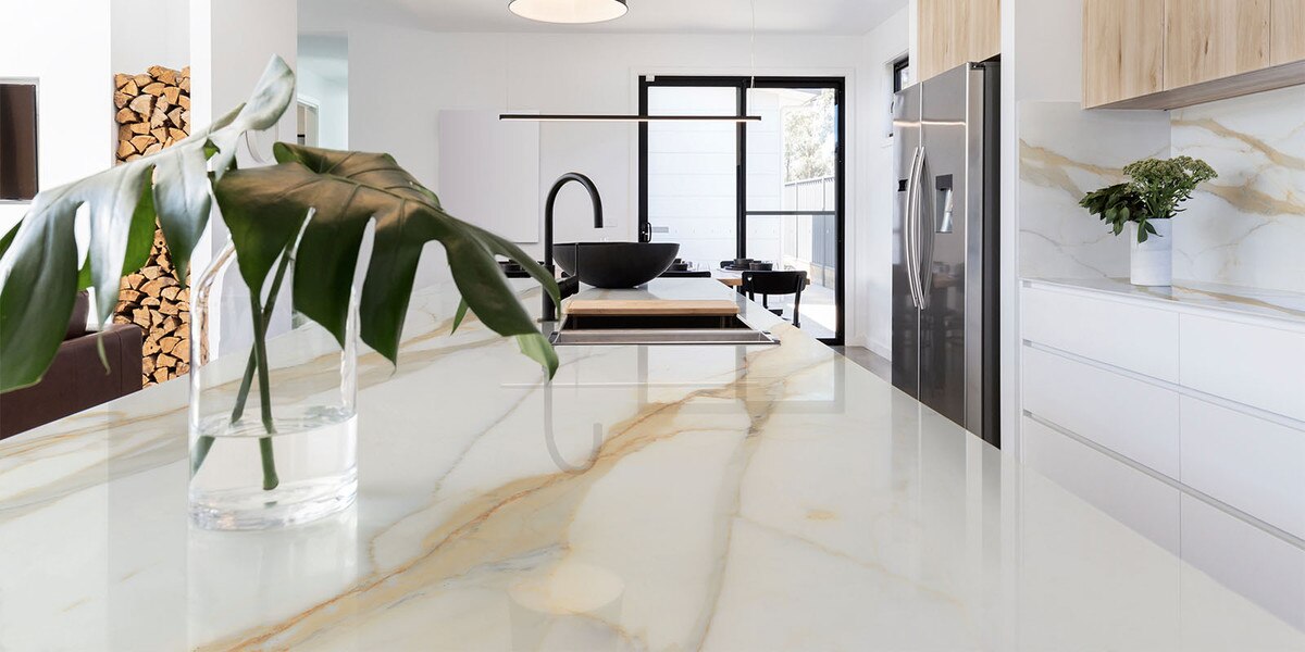 Porcelain & Gold Stone Countertops | Marvel Gold Pol LF at Hilltop